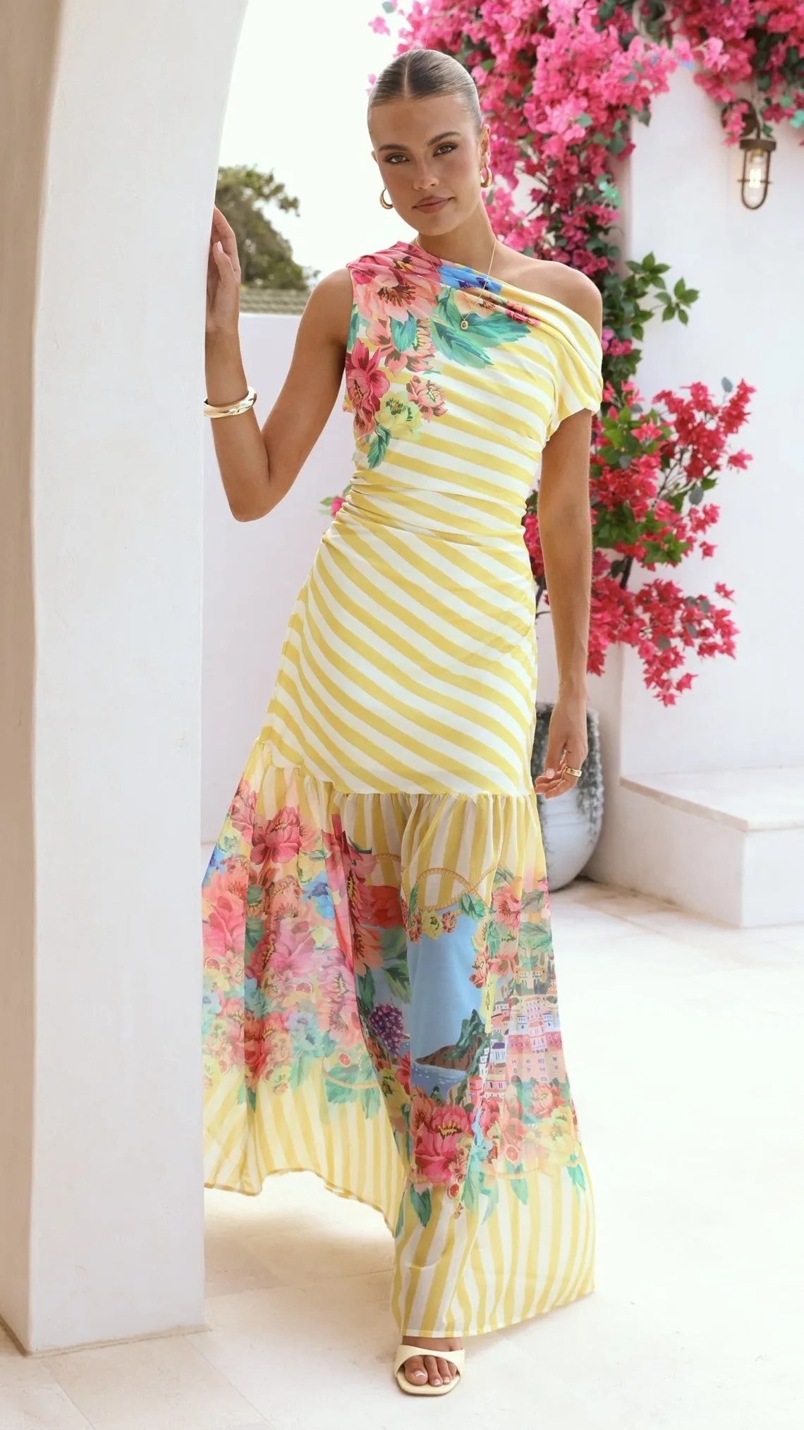 Vista Off Shoulder Maxi Dress - Positano Lemon sold by Billy J