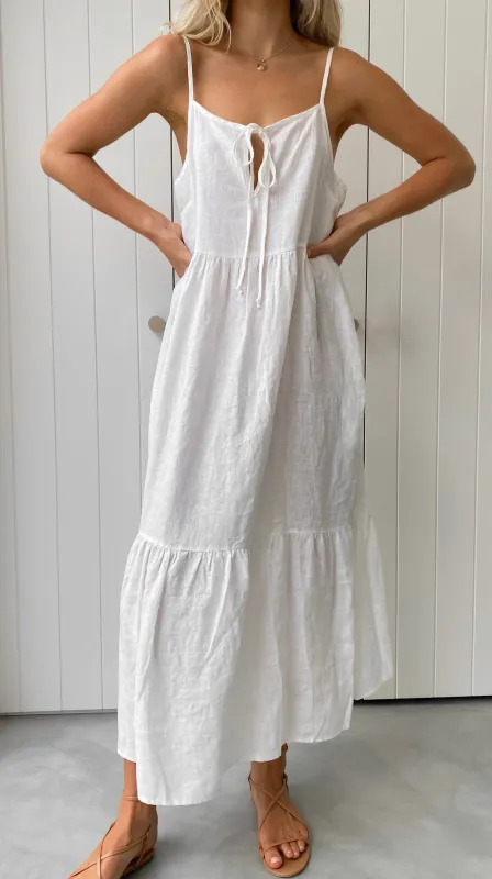Avalia Linen Maxi Dress - White made by Billy J
