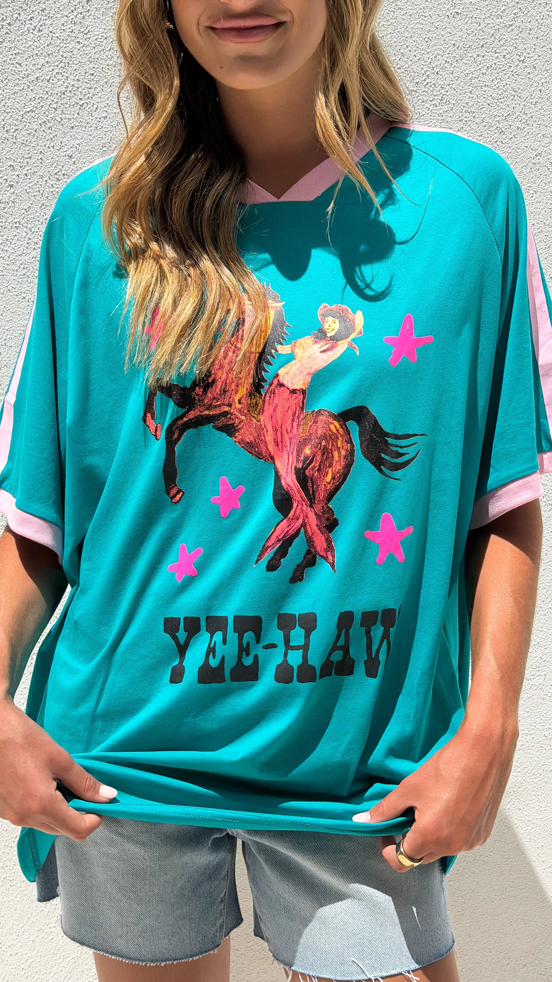 Yee-Haw T-Shirt Oversized Tee - Blue / Pink sold by Billy J product image thumbnail 5