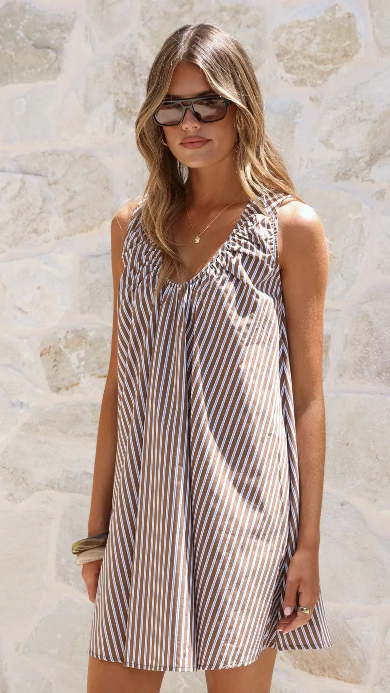 Alaya Mini Dress - Brown/Blue Stripe sold by Billy J product image thumbnail 4