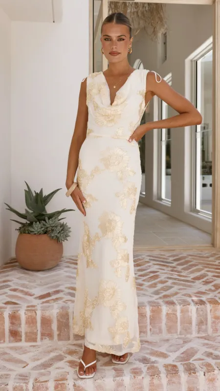 Nikova Maxi Dress - Yellow Embroidery sold by Billy J