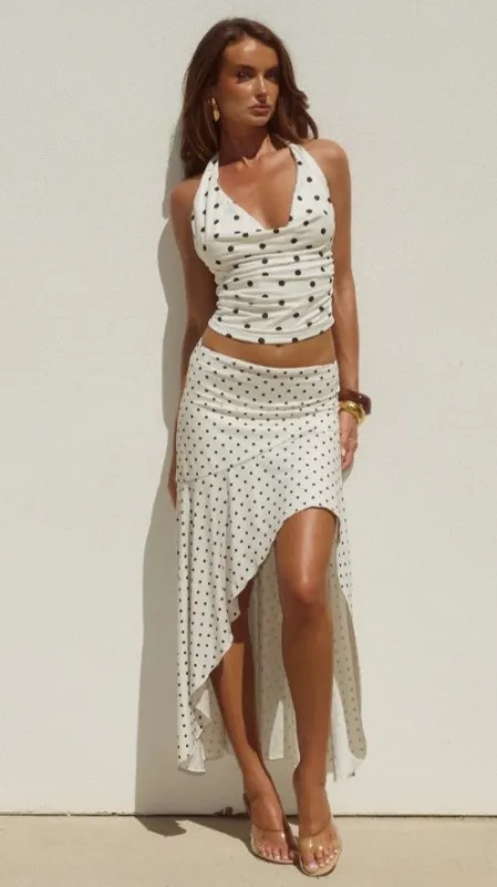 Melody Flounce Midi Skirt - Cream/Black Polka sold by Billy J