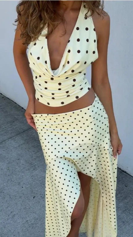 Melody Halter Cowl Top - Lemon / Choc Polka sold by Billy J