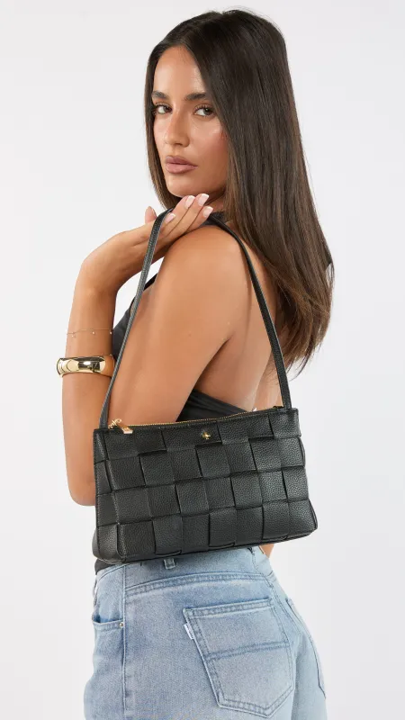 Portia Woven Shoulder Bag - Black / Gold made by PETA AND JAIN