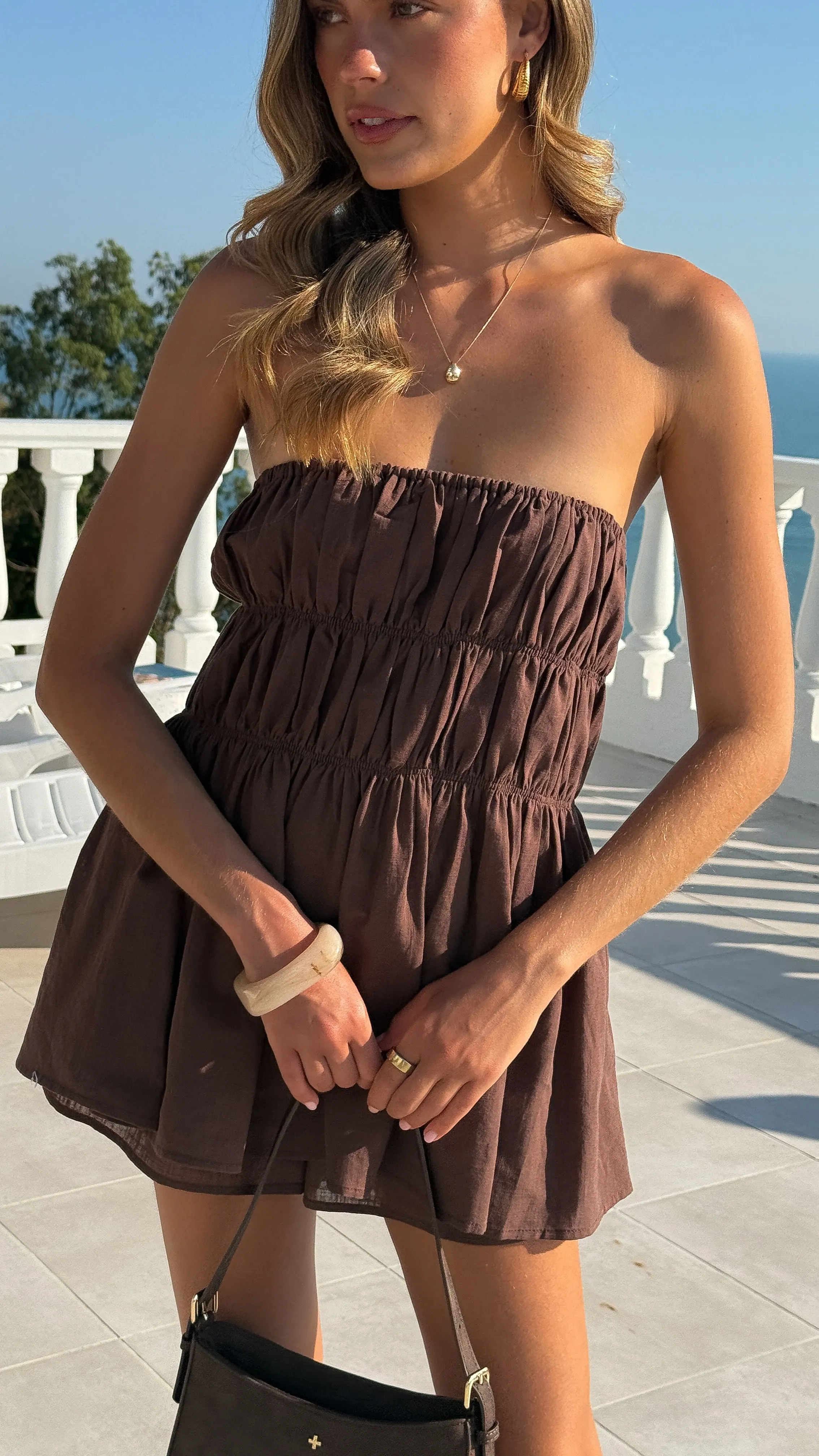 Kamala Strapless Cinch Top and Shorts Set - Chocolate sold by Billy J product image thumbnail 5