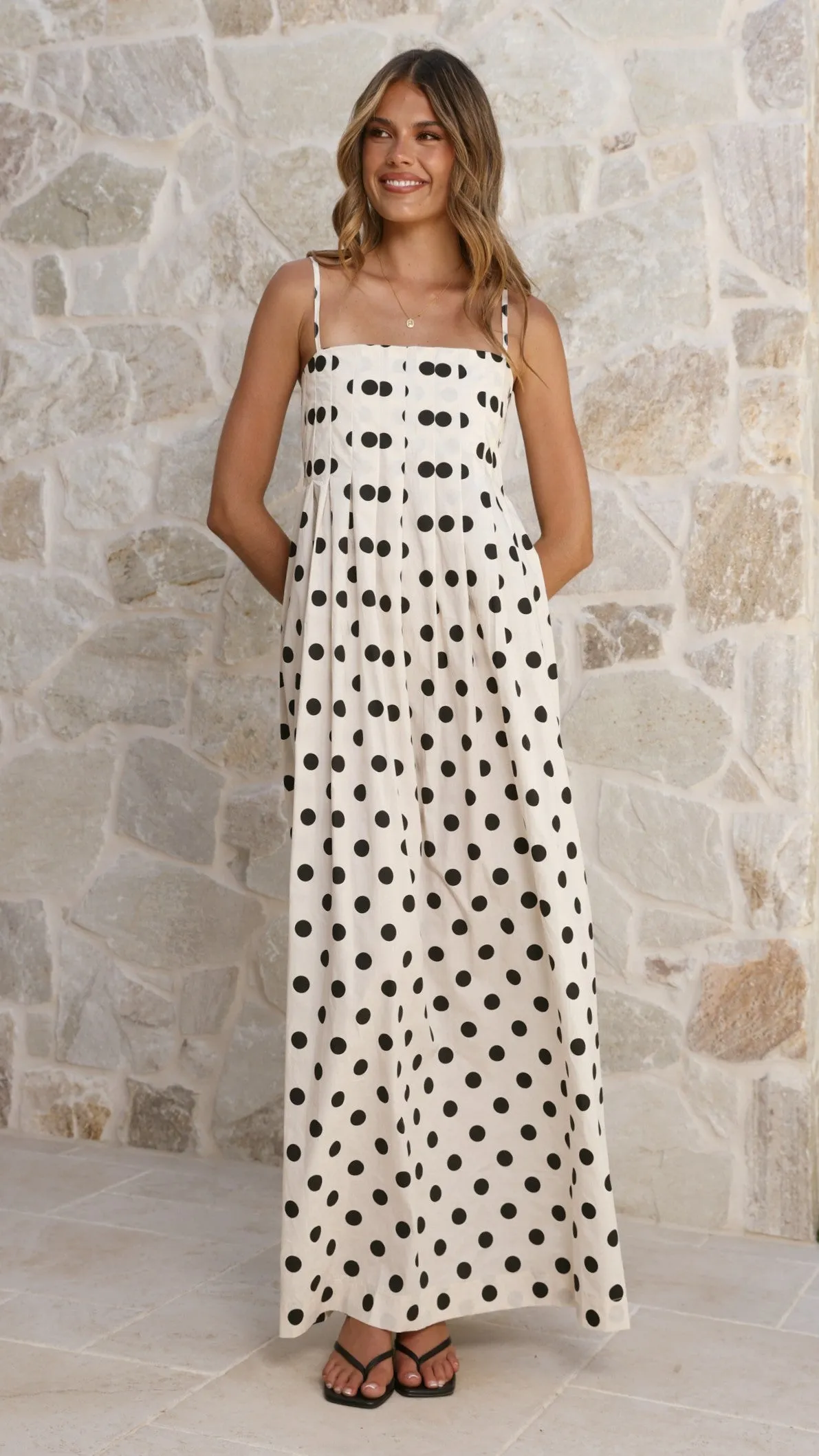 Felicity Maxi Dress - White/Black Spot sold by Billy J