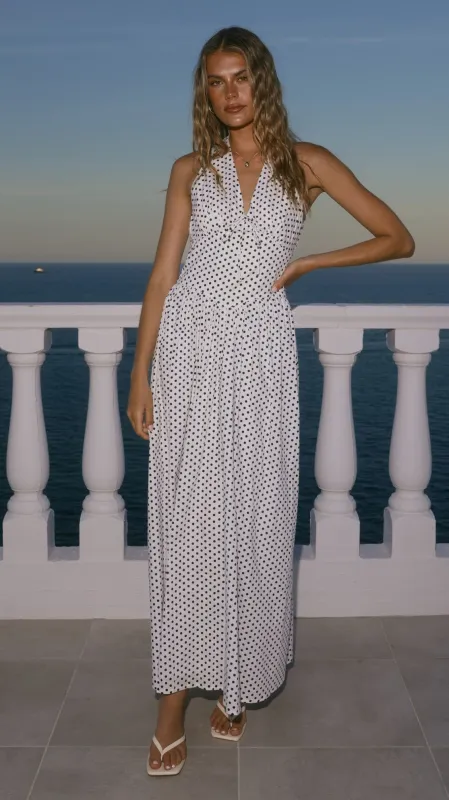 Rachel Tie Back Maxi Dress - Black/White Spot sold by Billy J