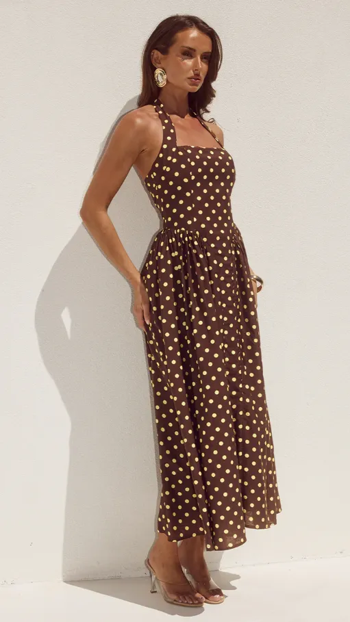 Sammi Halter Midi Dress - Choc/Lemon Polka sold by Billy J product image thumbnail 5