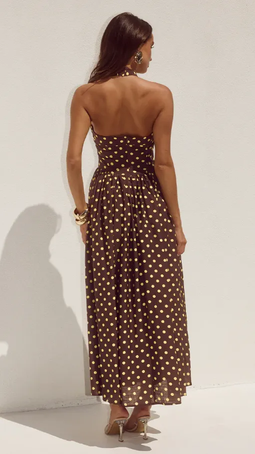 Sammi Halter Midi Dress - Choc/Lemon Polka sold by Billy J product image thumbnail 3