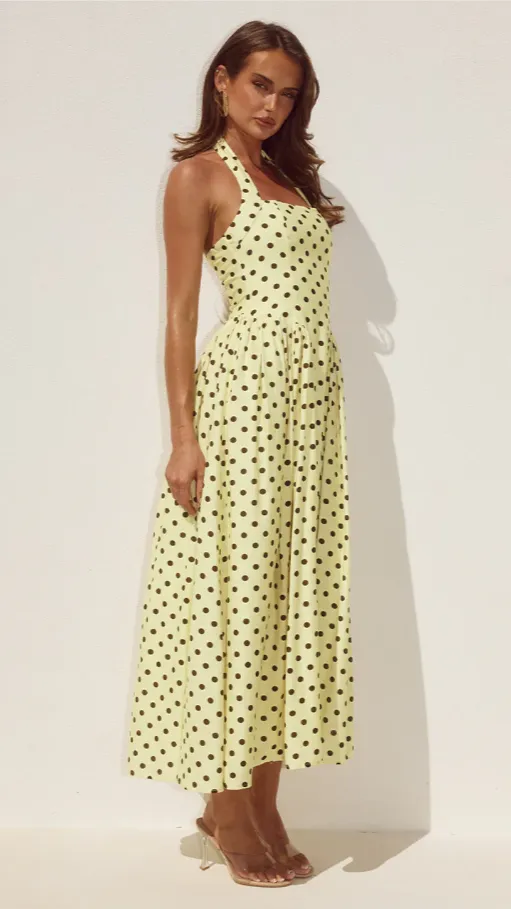 Sammi Halter Midi Dress - Lemon/Choc Polka sold by Billy J product image thumbnail 3