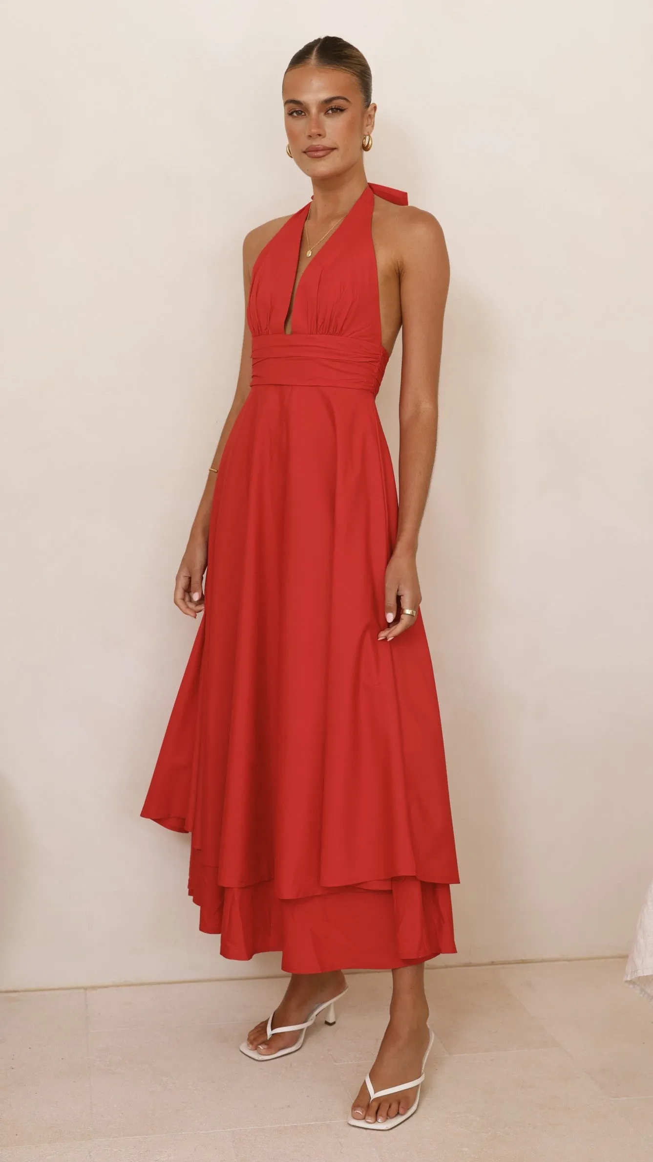 Kathy Halter Neck Maxi Dress - Red sold by Billy J product image thumbnail 4