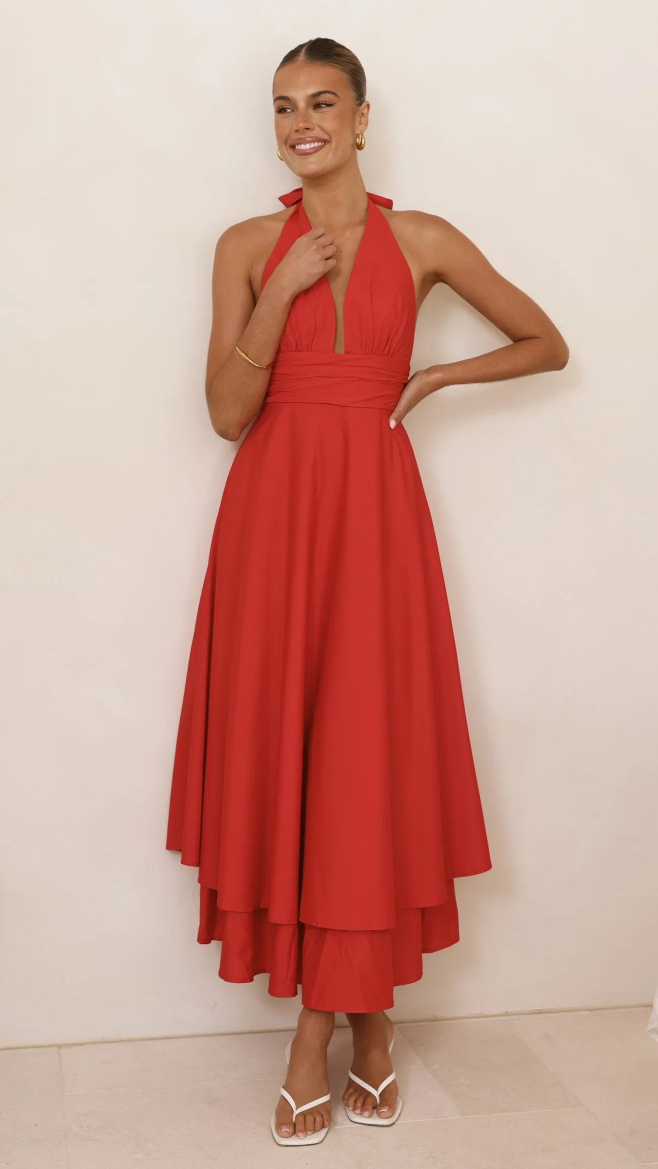 Kathy Halter Neck Maxi Dress - Red sold by Billy J product image thumbnail 3