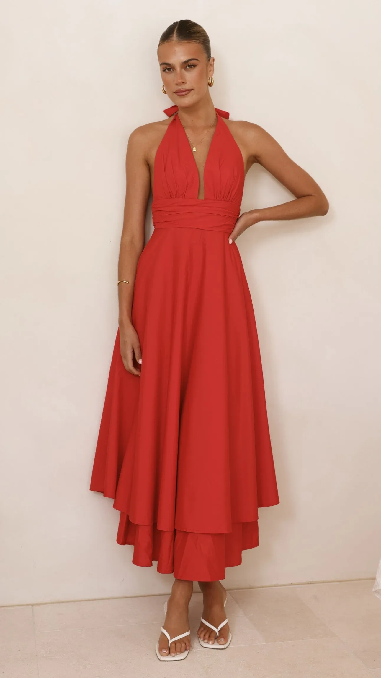 Kathy Halter Neck Maxi Dress - Red sold by Billy J