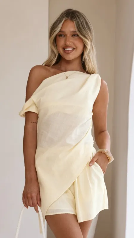 Liana Off Shoulder Top & Shorts Set - Butter Yellow sold by Billy J
