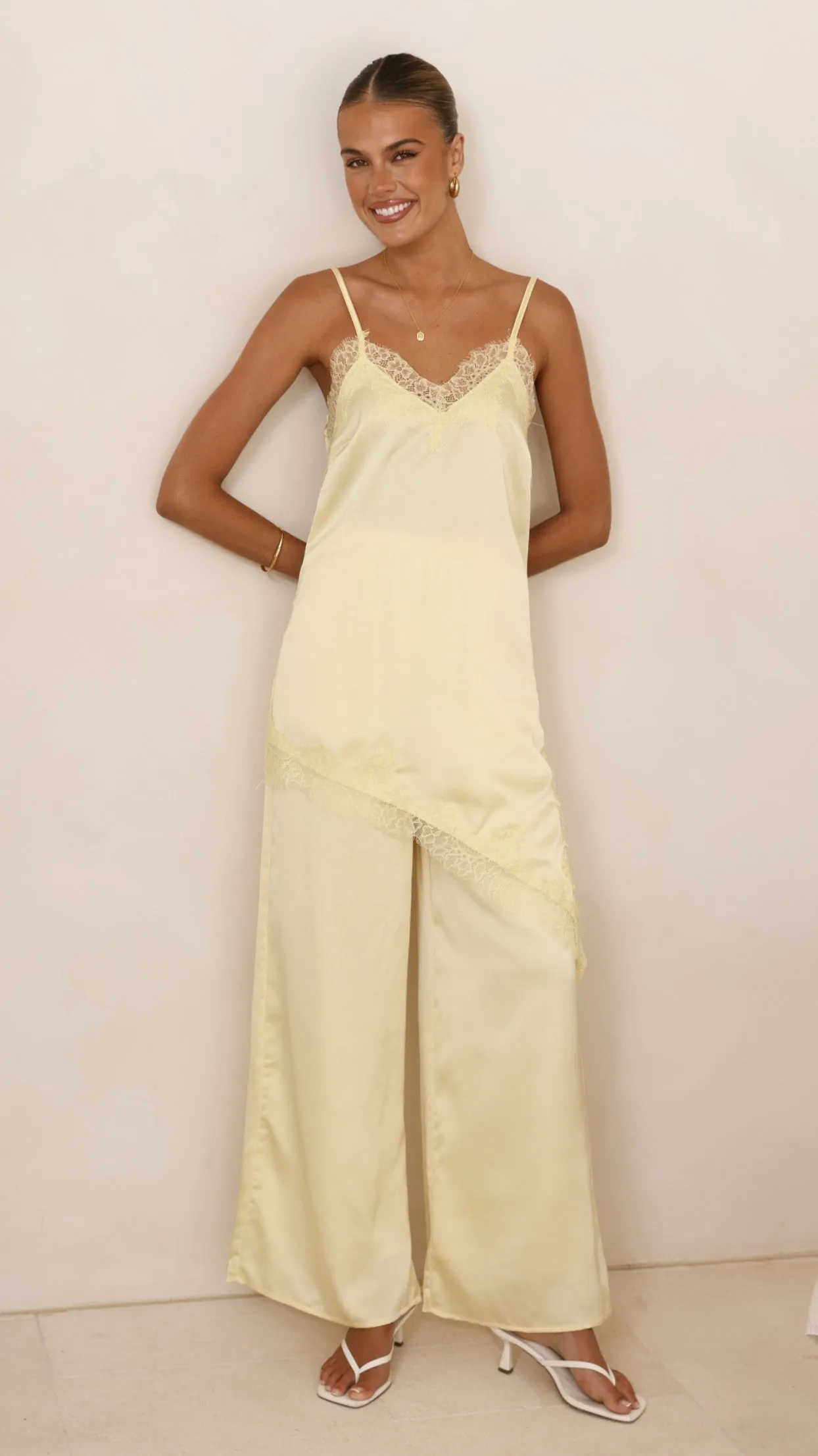 Hayleigh Asymmetrical Top and Pants Set - Yellow/Lace sold by Billy J product image thumbnail 3