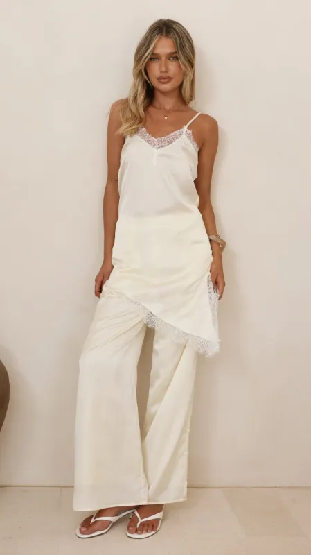 Hayleigh Asymmetrical Top and Pants Set - Cream/Lace sold by Billy J