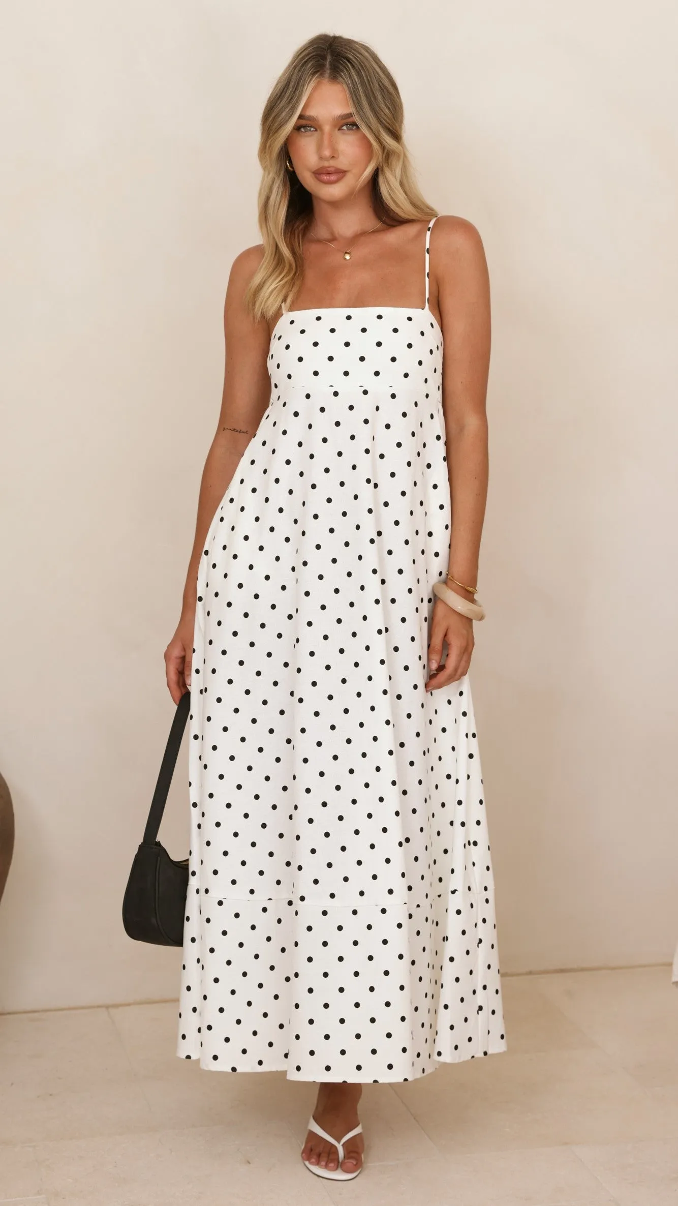 Elie Maxi Dress - White/Black Polka Dot sold by Billy J
