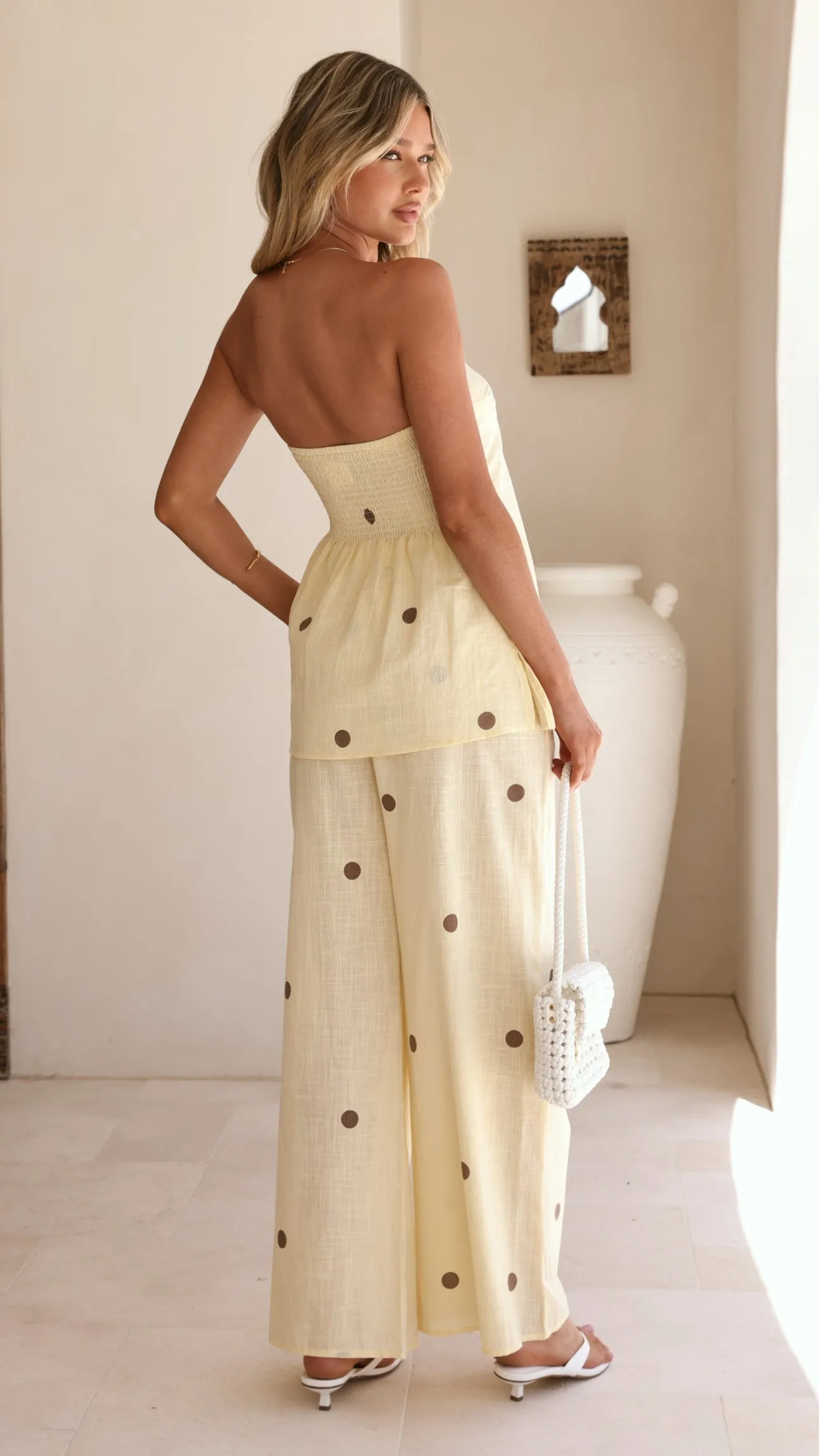 Kailani Strapless Top and Pants Set - Yellow/Chocolate Polka sold by Billy J product image thumbnail 2