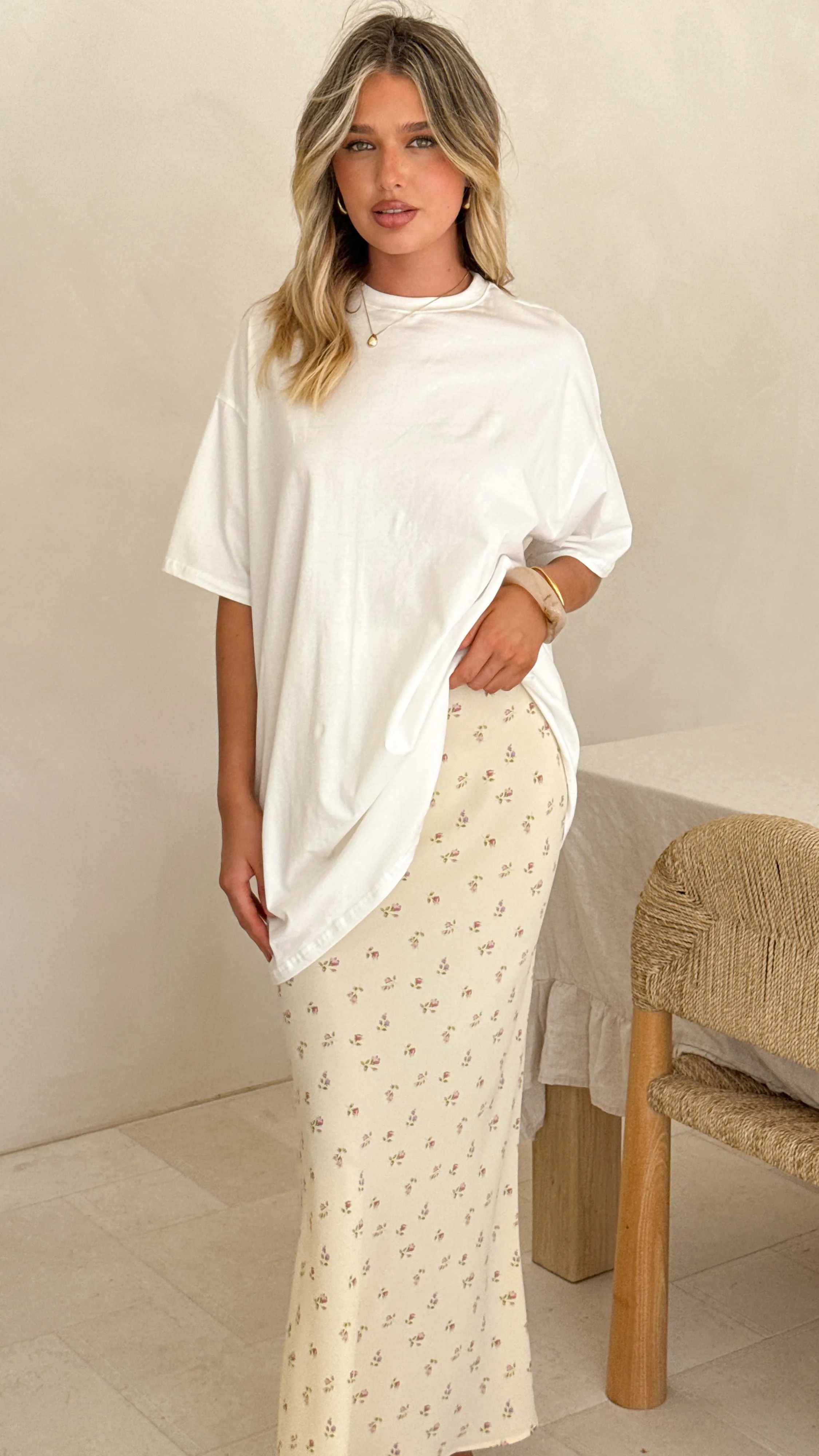 Yumi Oversized Tee and Sheer Skirt Set - White/Yellow Floral sold by Billy J product image thumbnail 5