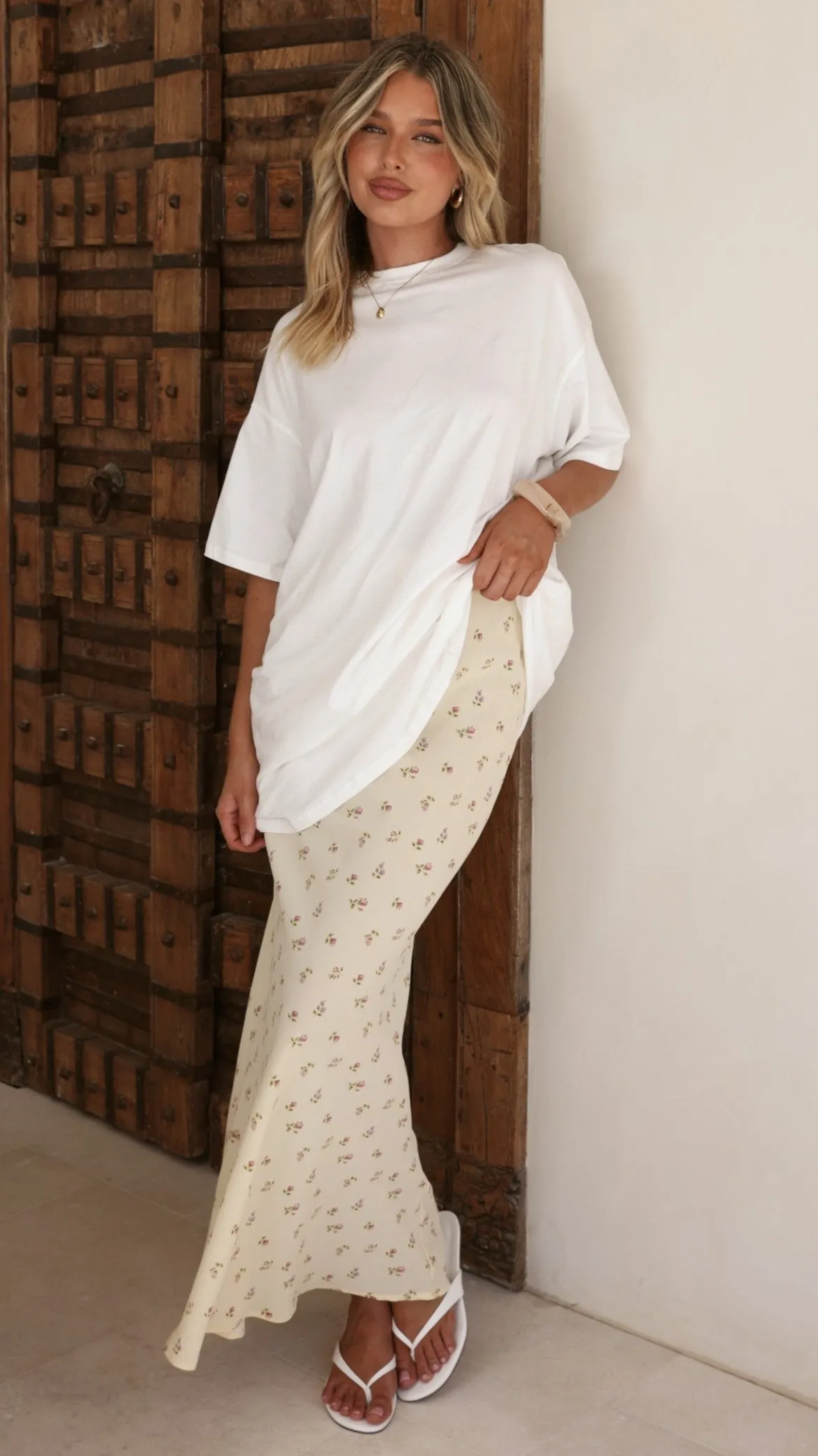 Yumi Oversized Tee and Sheer Skirt Set - White/Yellow Floral sold by Billy J product image thumbnail 4