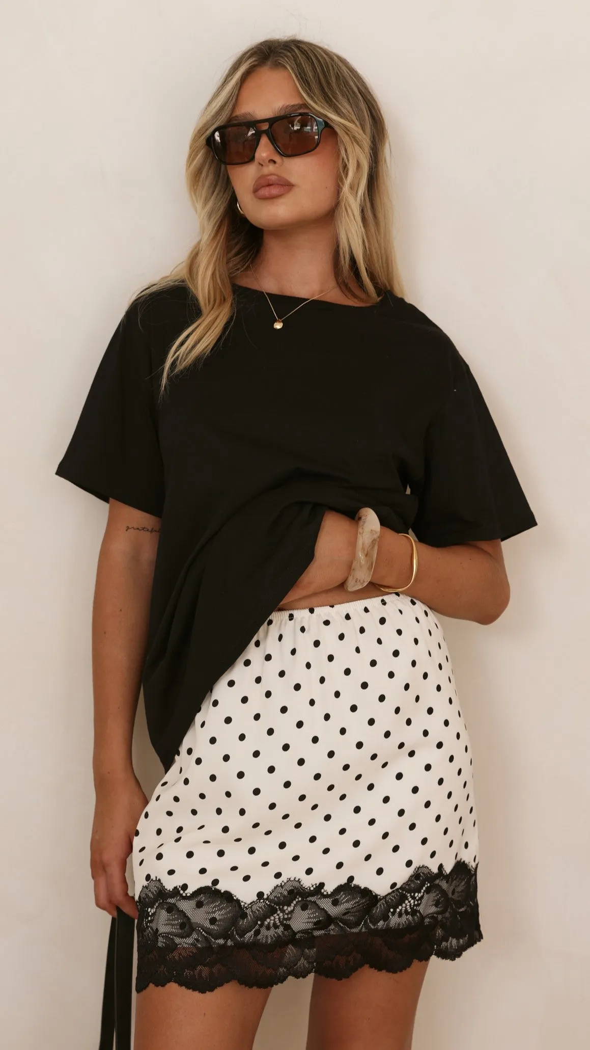 Kiki Lace Mini Skirt - Cream/Black Polka sold by Billy J product image thumbnail 4