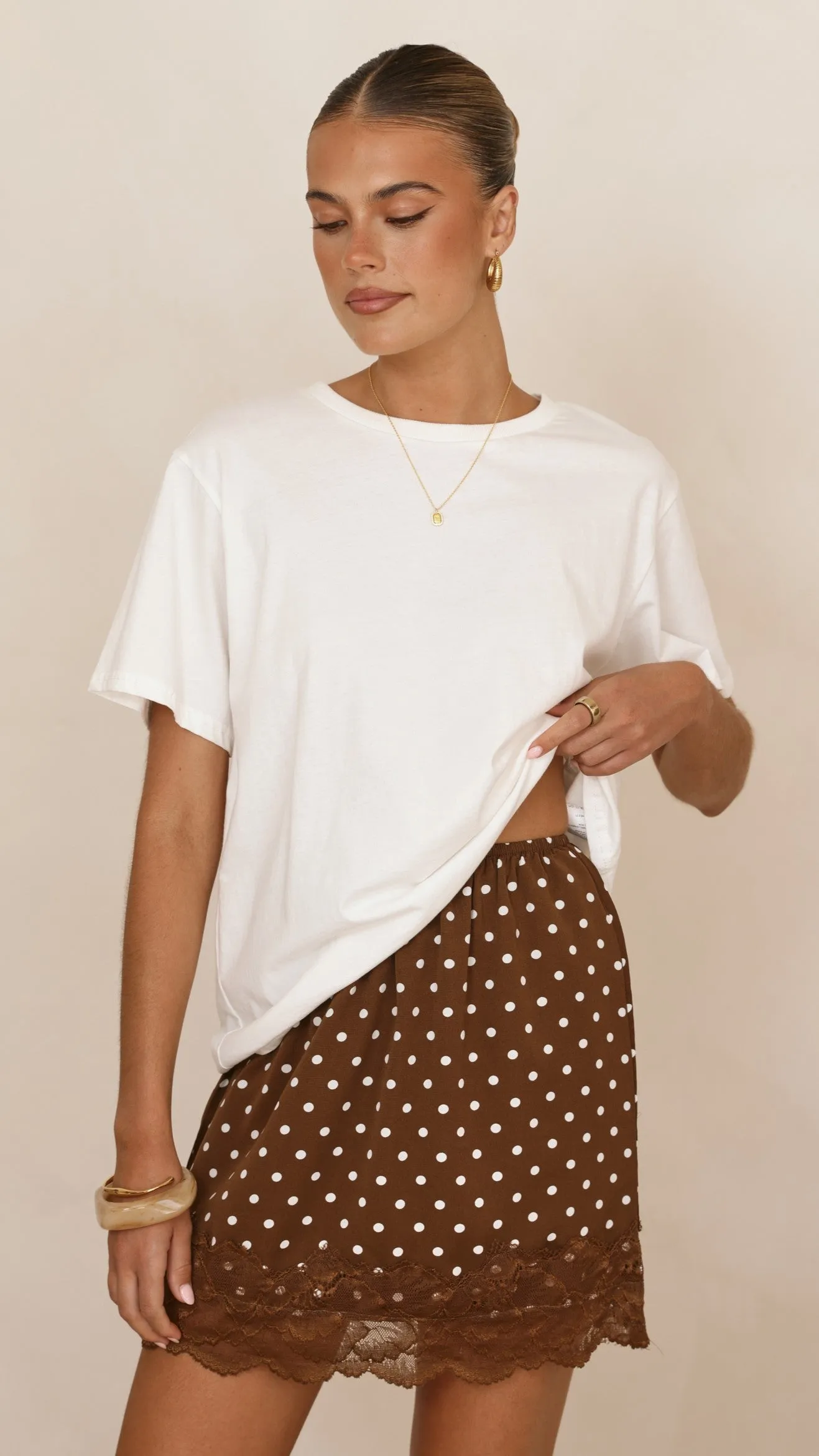 Kiki Lace Mini Skirt - Chocolate Polka sold by Billy J product image thumbnail 5