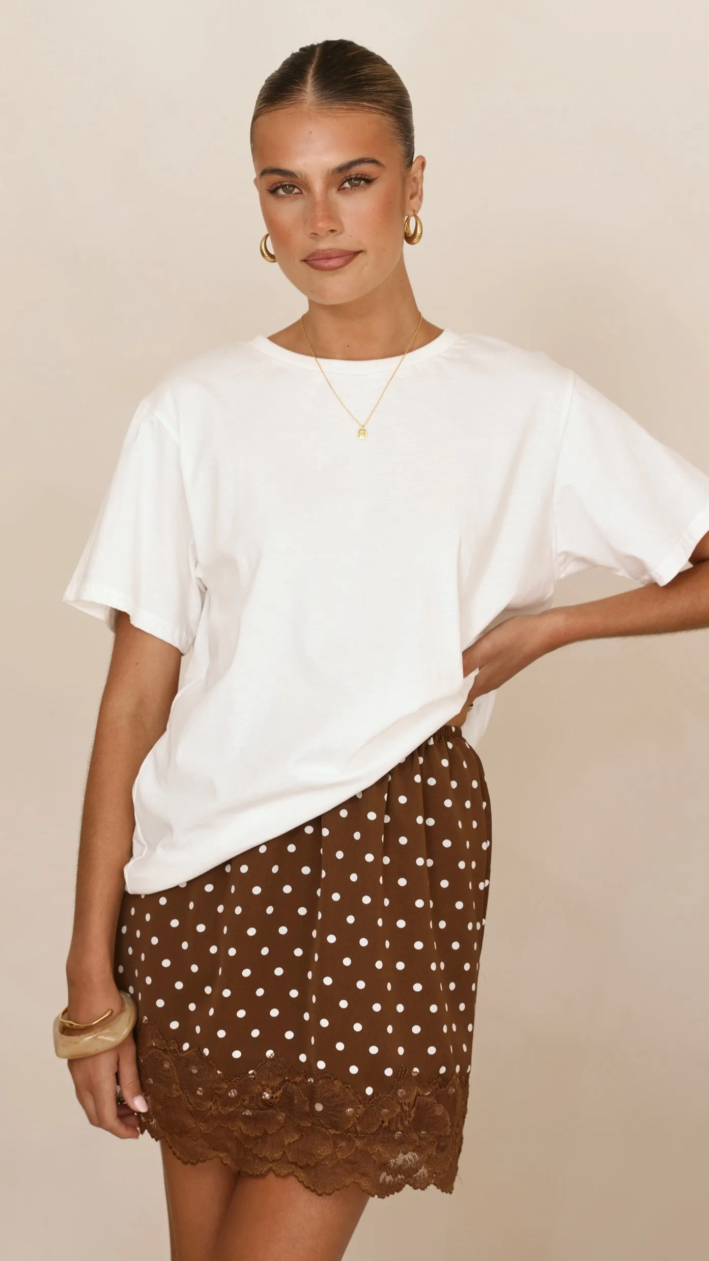 Kiki Lace Mini Skirt - Chocolate Polka sold by Billy J