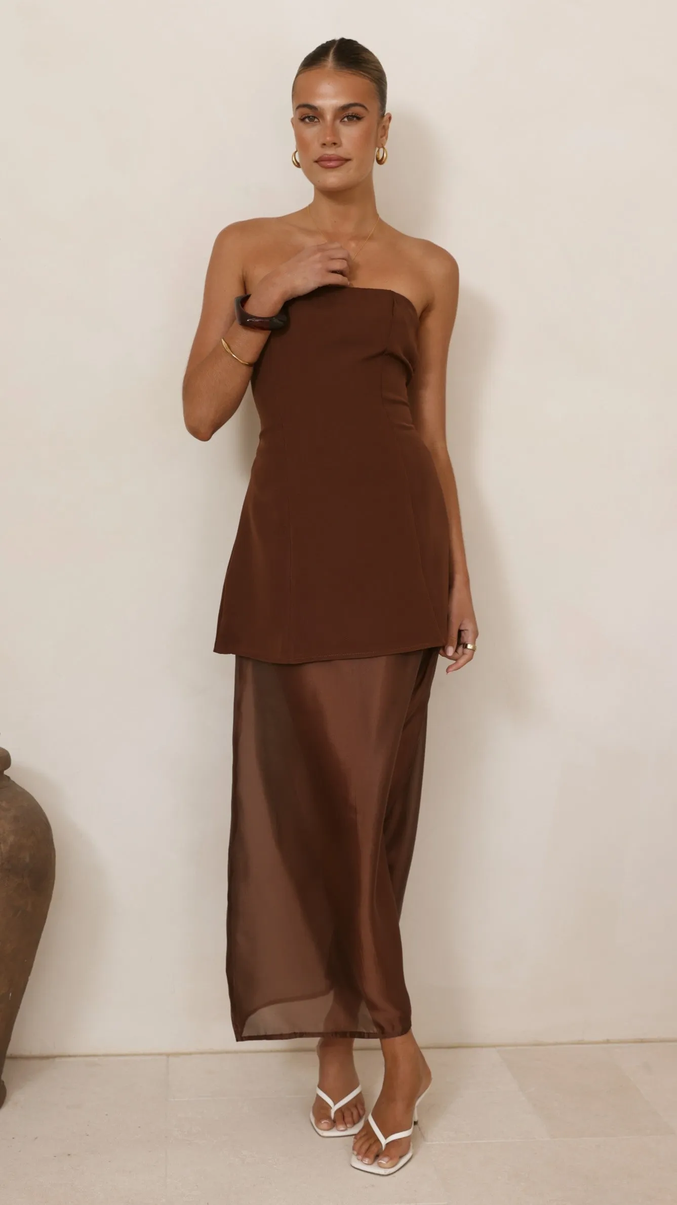 Kimora Strapless Mini Dress & Organza Skirt Set - Chocolate sold by Billy J product image thumbnail 3
