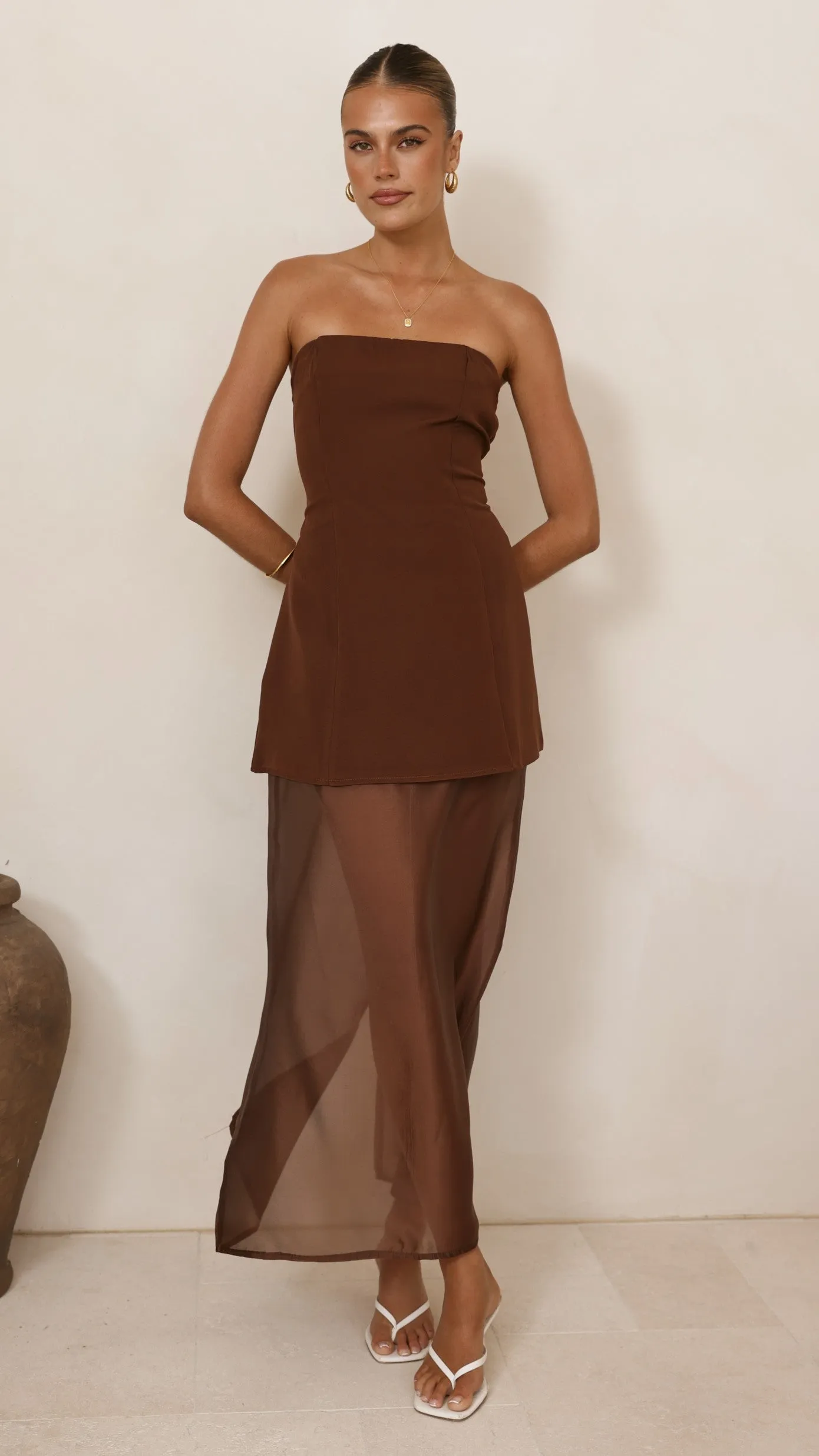 Kimora Strapless Mini Dress & Organza Skirt Set - Chocolate sold by Billy J