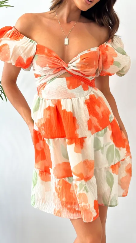 Coral Mini Dress - Orange Floral sold by Billy J