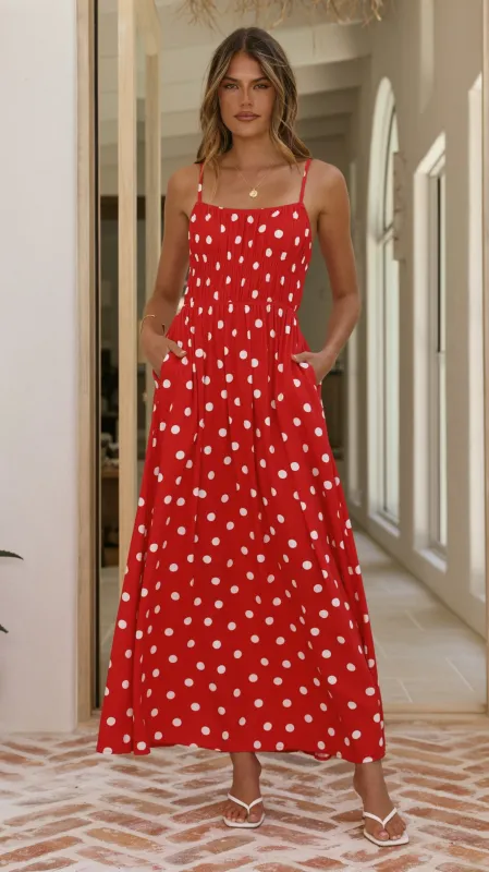 Solare Maxi Dress - Red/White Polka made by Billy J
