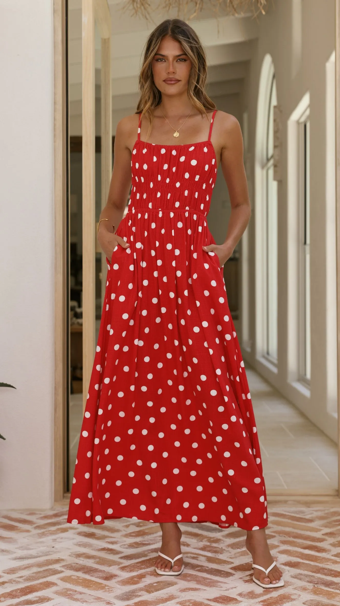 Solare Maxi Dress - Red/White Polka sold by Billy J