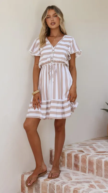Rebecca Mini Dress - Beige Stripe made by Billy J