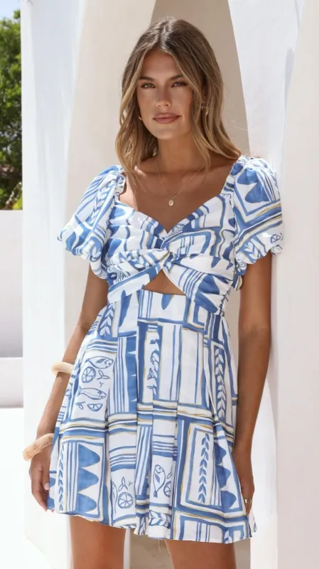 Tasha Puff Sleeve Mini Dress - Coastal Escape sold by Billy J