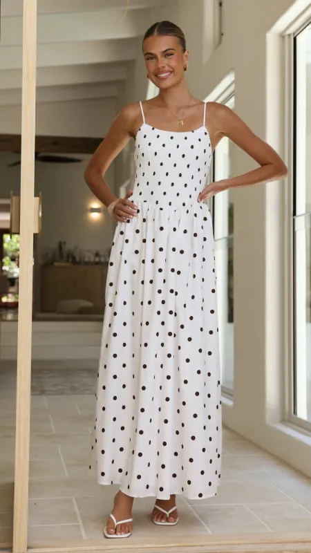 Gena Maxi Dress - White Polka sold by Billy J