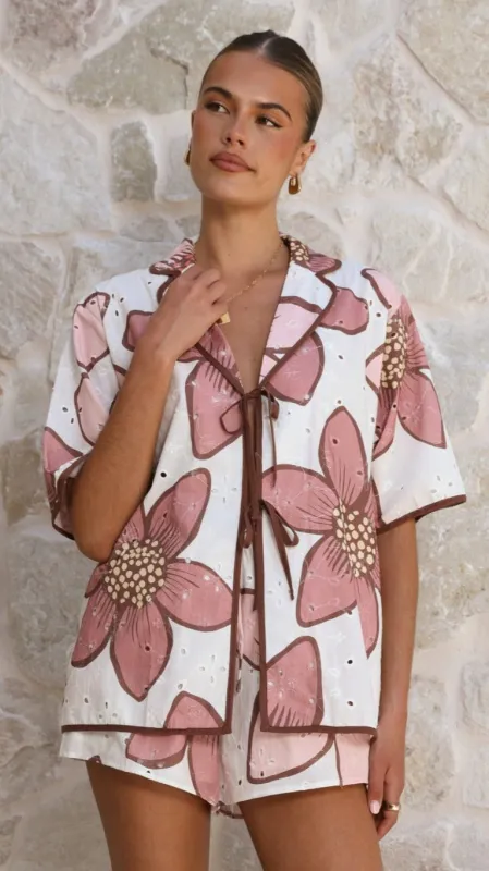 Eloise Eyelet Top - Botanic Pink Print sold by Billy J