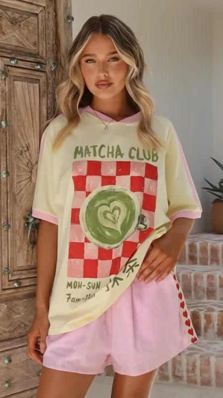 Matcha Club Oversized Tee - Yellow / Pink sold by Billy J