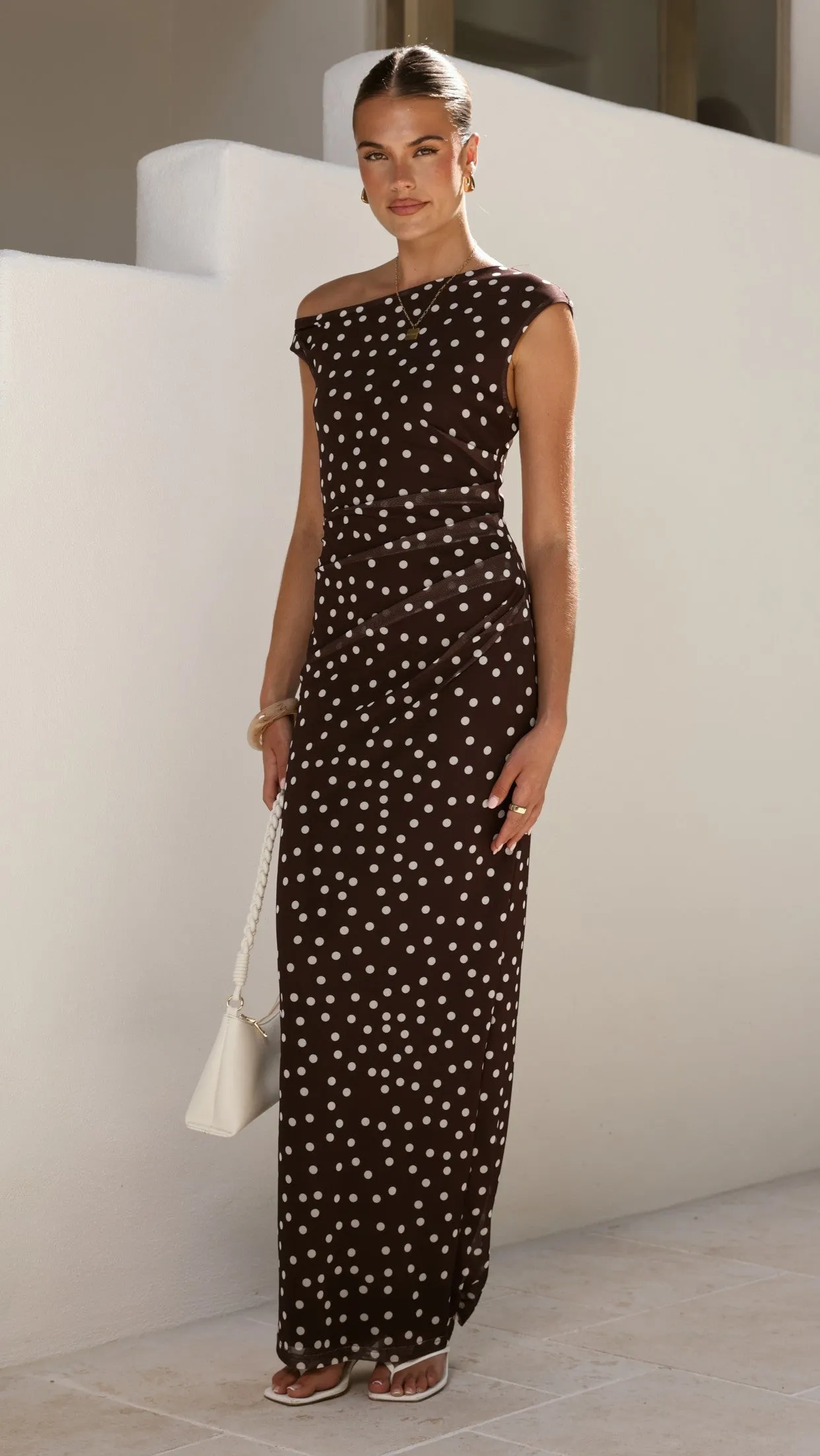 Lilani Maxi Dress - Chocolate/White Polka Dot sold by Billy J product image thumbnail 4