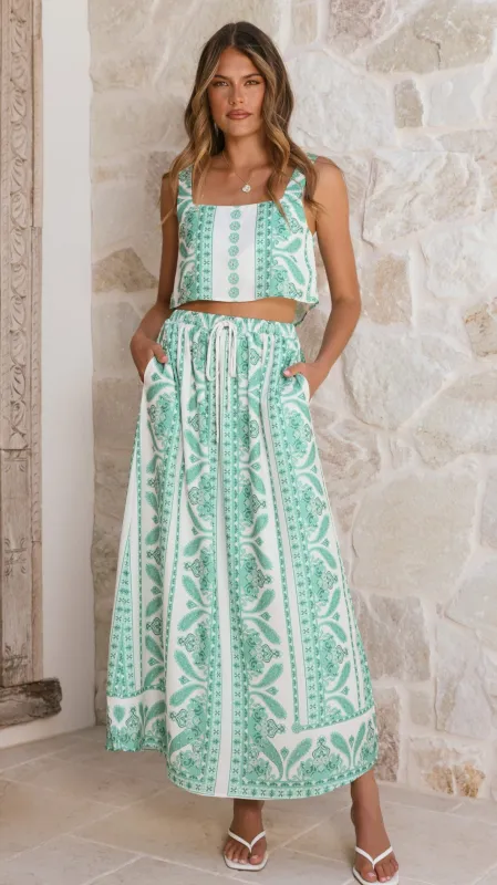 Jasmine Maxi Skirt - Green Aztec sold by Billy J