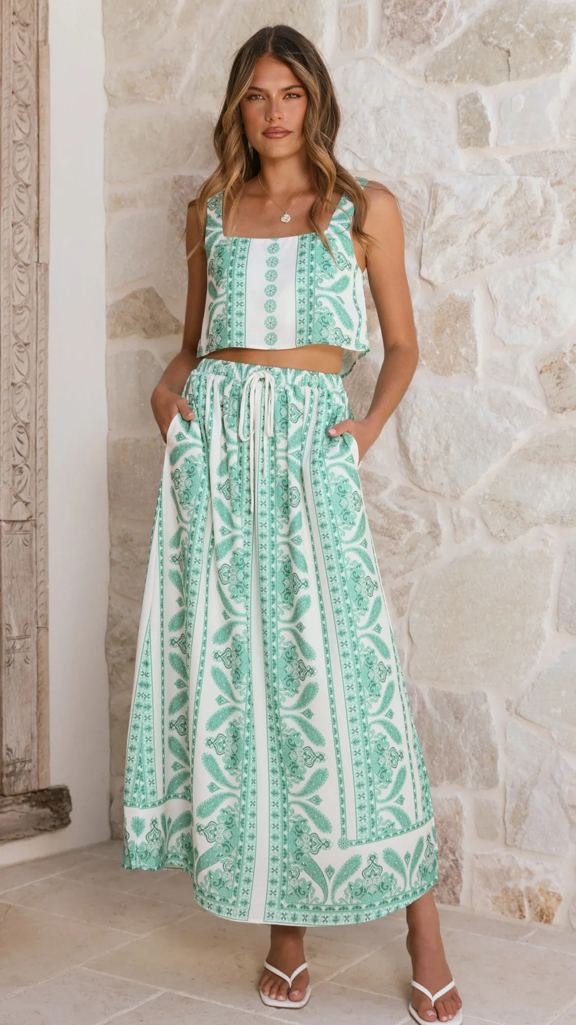 Jasmine Maxi Skirt - Green Aztec sold by Billy J