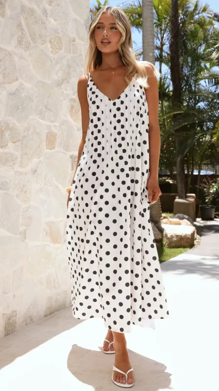 Dimmi Maxi Dress - White/Black Spot sold by Billy J