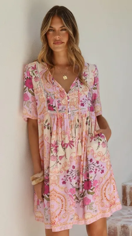 Adalynn Mini Dress - Pink Floral made by Billy J