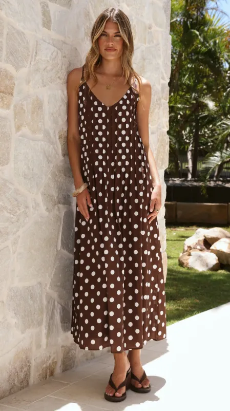 Dimmi Maxi Dress - Chocolate Polka sold by Billy J