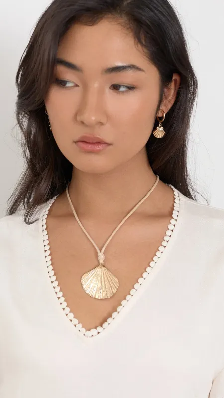 Shell Drop Adjustable Cord Necklace - Camel/Gold made by Billy J