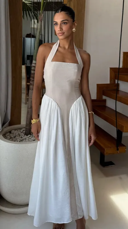 Sammi Halter Midi Dress - Sand/White sold by Billy J