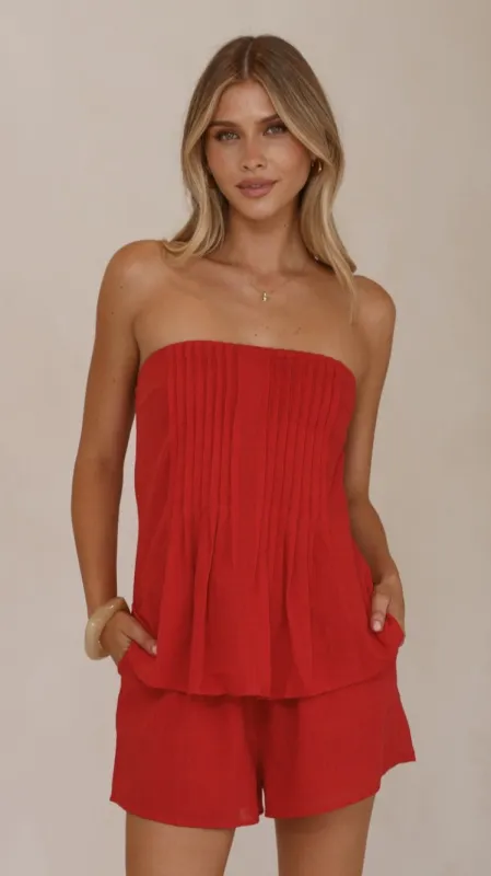 Sharni Strapless Pleat Top and Shorts Set - Red sold by Billy J