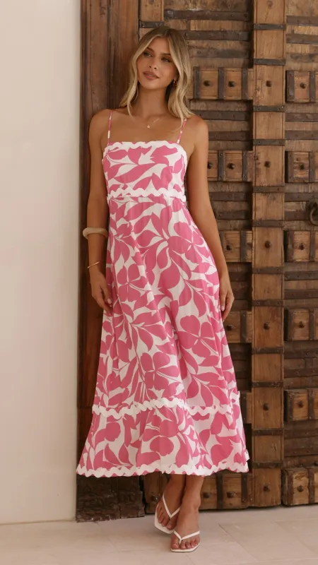 Seraphina Midi Dress - Fuchsia/White Print sold by Billy J