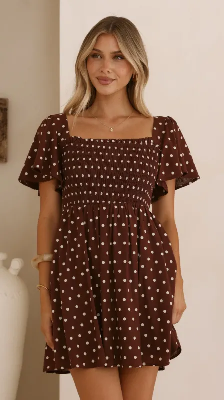 Molly Mini Dress - Chocolate/Nude Spot sold by Billy J