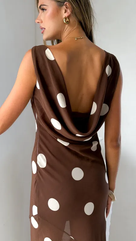 Beverly Maxi Dress - Chocolate/Cream Polka Dot sold by Billy J