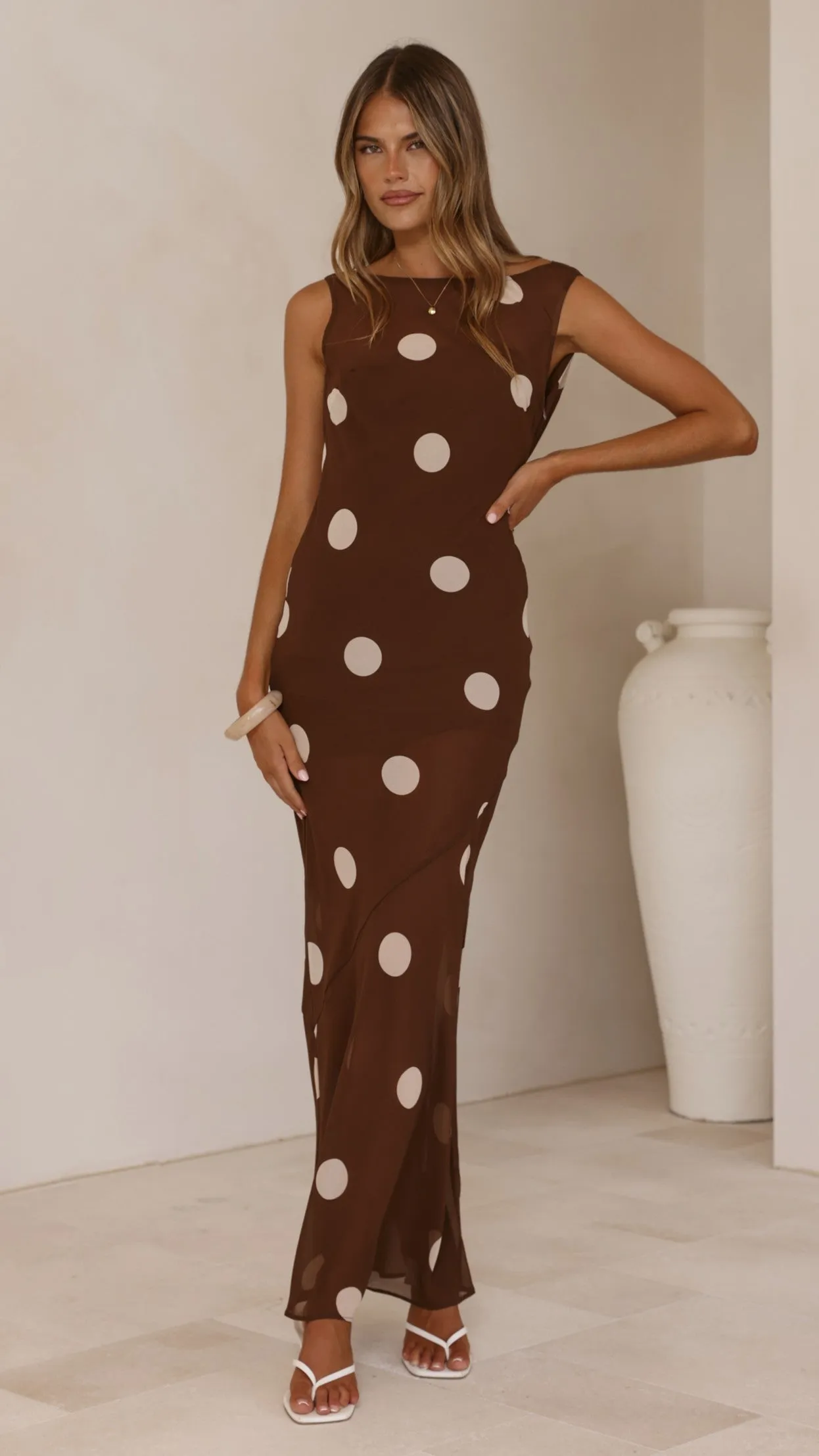 Beverly Maxi Dress - Chocolate/Cream Polka Dot sold by Billy J product image thumbnail 2